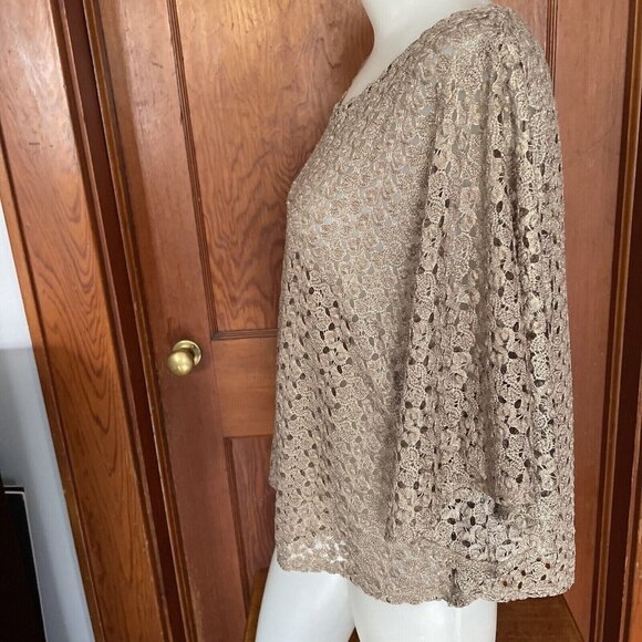 Dressbarn Gold Brown Scoop Neck Open Knit Top Large - Picture 6 of 9